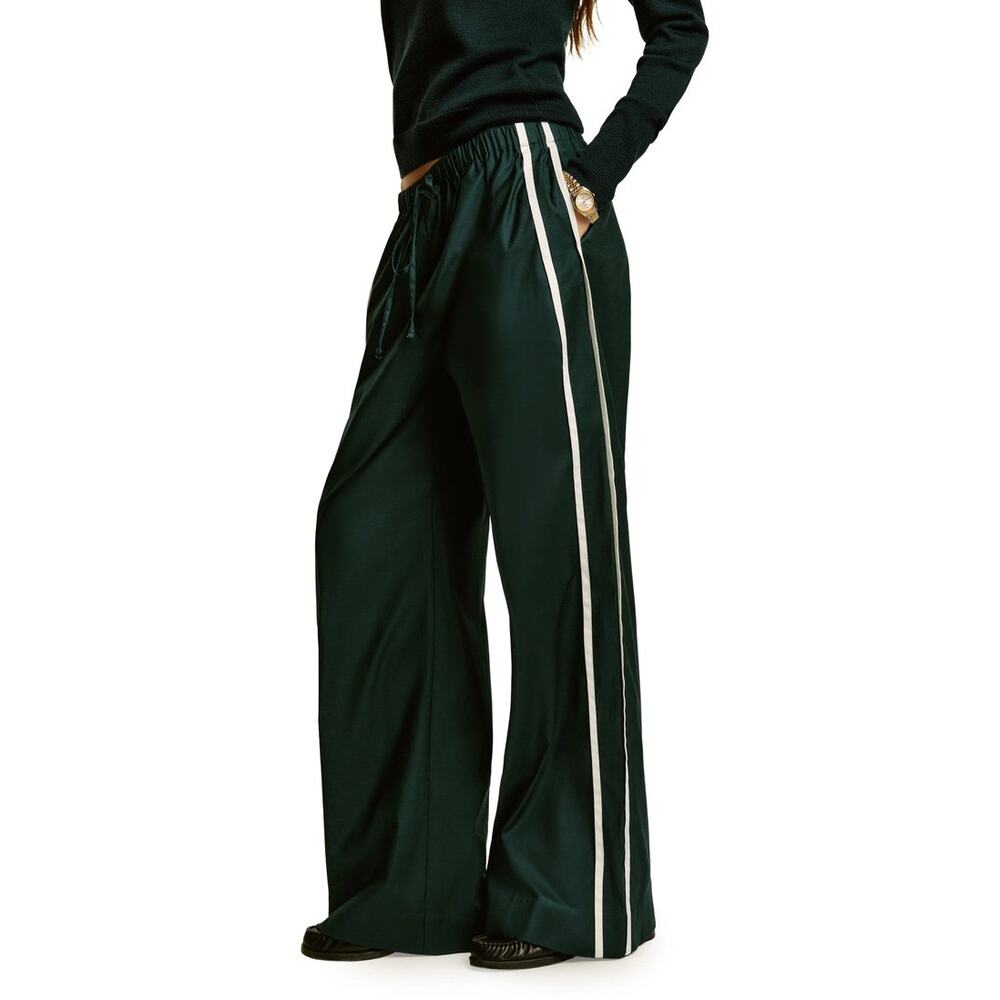 Reformation Julien Poplin Organic Wide Leg Track Pant Black White Stripe Small - Picture 7 of 11